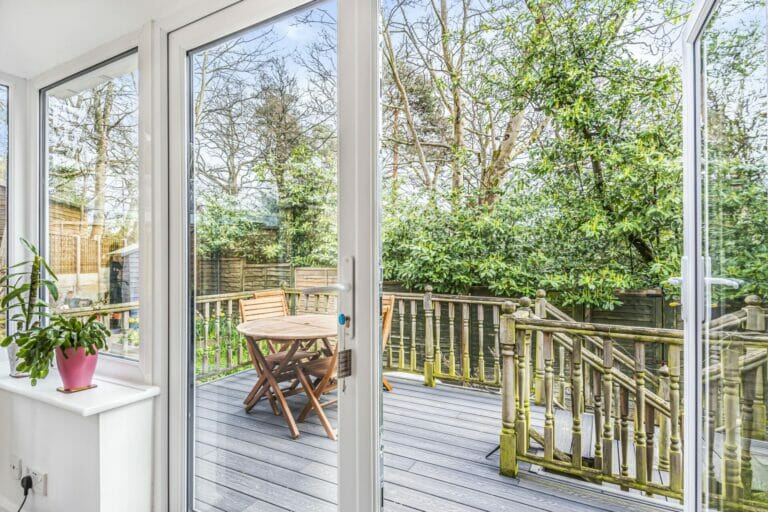 Close up of French doors in conservatory
